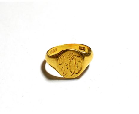 A 22 carat gold signet ring, finger size R.  Gross weight 8.5 grams. 