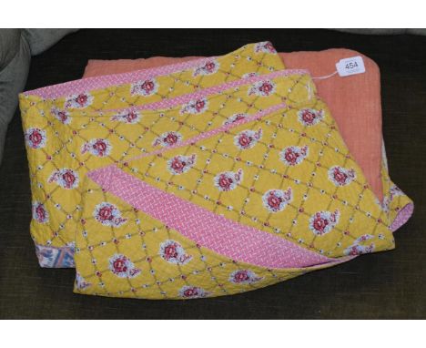 Circa 1840 French Fenetre quilt, with printed Kashmir panel to the centre, within a border of yellow/ochre cotton printed wit