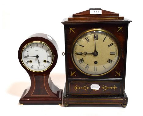 An early 19th century mahogany bracket clock, single fusee movement, Roman dial, brass inlaid; together with a 20th century b