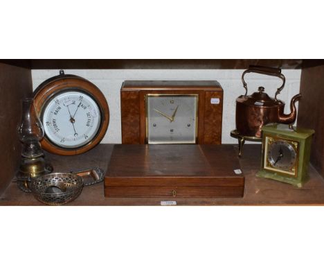 An Art Deco walnut veneered mantle clock by Elliott, retailed by Charmichaels of Hull; together with an Elliott onyx cased ti