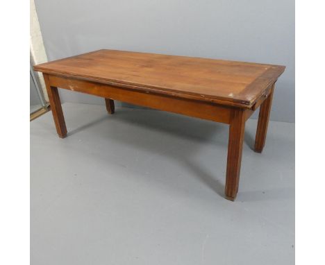 A French Art Deco cherrywood plank-top draw-leaf dining table with end frieze drawer. Length 200cm (extending to 400cm), heig
