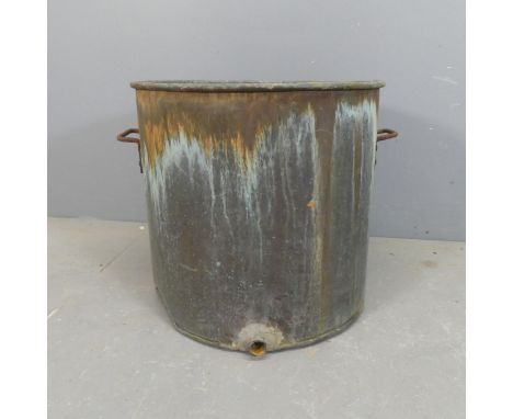 A cylindrical copper two-handled planter. Diameter 54cm, height 46cm.