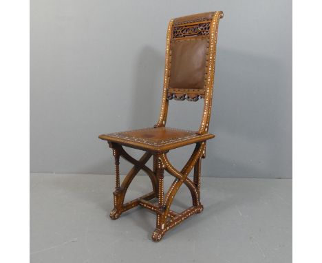 A late 19th century Anglo-Moorish chair with geometric ivory detail throughout. Ivory declaration submission reference 9GERLG