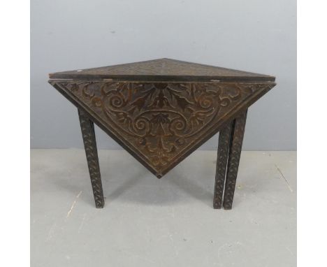 An early 20th century Art Nouveau design corner drop-leaf table. Dimensions (folded) - width 97cm, height 72cm, depth 50cm.