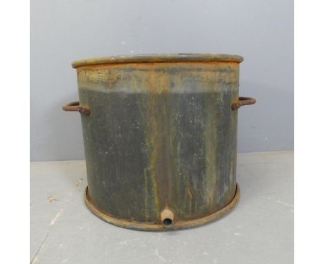 A cylindrical copper two-handled planter. Diameter 52cm, height 41cm.