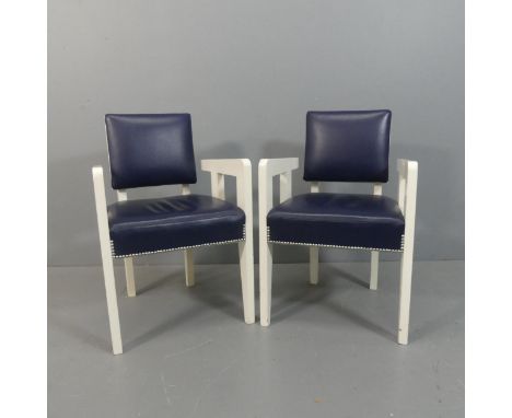 ANDRÉ SORNAY - A pair of mid-century French Art Deco design armchairs with later painted finish and leather upholstery.