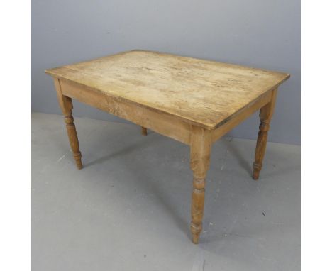 A vintage pine scrub-top farmhouse kitchen table. Length 122cm, height 73cm, width 80cm.