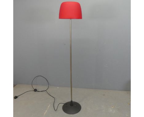 A mid-century Italian Foscarini Murano Lumiere Lettura floor lamp with metal base and ruby glass shade. Height 141cm.Maker's 