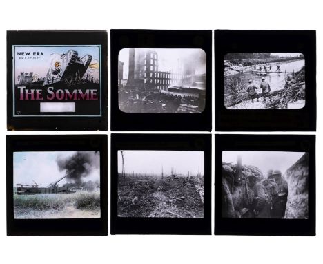 Magic Lantern Slides. A group of 37 hand-coloured and uncoloured magic lantern slides relating to World War One, subjects inc