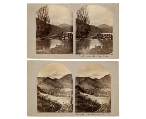 New Zealand. A group of 14 arched top stereoviews of New Zealand, c. 1900, mostly rural views, images 9.5 x 7 cm, ink titles 