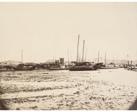 China. Boats at low tide at Swatow [Shantou], by Henry Charles Cammidge (1839-1874), c. 1870, albumen print on paper mount wi