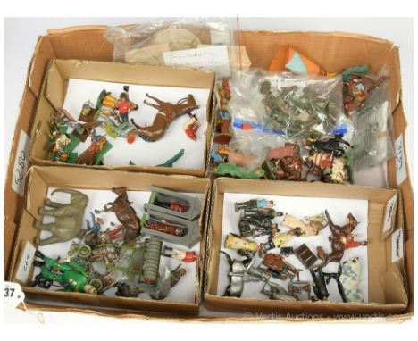 A mixed group of loose plastic and metal Figures including Wendal Clown figure, early Britains and Timpo figures including Ra