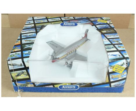 Franklin Mint 1/48th Scale Aircraft B11F010 DC3 Commercial Aircraft "Western" - silver, red, yellow - Near Mint in a Fair to 