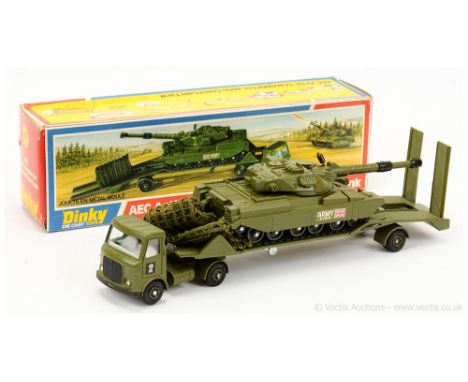Dinky 616 AEC Artic Transporter with Chieftain Tank - Transporter in lighter military green with plastic hubs, off-white inte