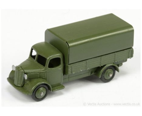 Dinky 30sm Export Issue Military Austin Covered Wagon - green including metal tilt &amp; ridged hubs with black smooth tyres,