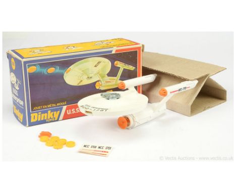 Dinky 358 "Star Trek" - USS Enterprise - white, orange with 6 x yellow plastic missiles and orange ship, unapplied decal shee