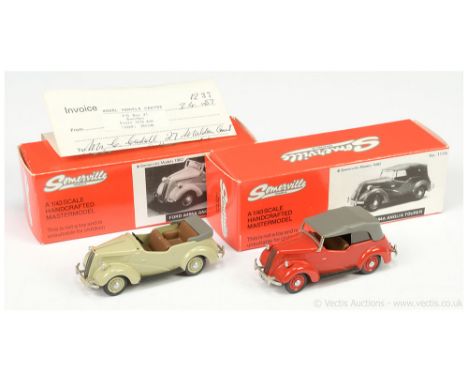 Somerville Models 1/43 Scale Pair (1) 117 Ford A494A Anglia Tourer - Open Top - green, brown interior, grey folded hood, (2) 