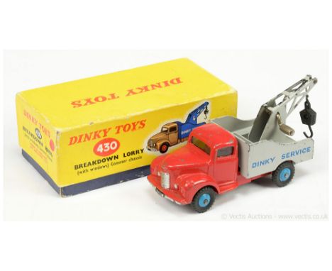 Dinky 430 Commer Breakdown Lorry - red cab, mid grey rear body &amp; jib, blue ridged hubs, silver trim "Dinky Service" in bl