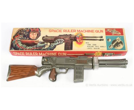 Horikawa (SH Toys of Japan) "Space Ruler Machine Gun" - scarce 1960's battery operated toy gun of tinplate construction - gun