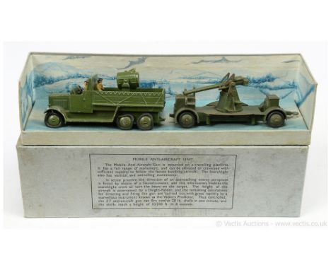 Dinky Pre-War 161 Mobile Anti-Aircraft Unit comprising of 161a 6-Wheeled Wagon with search light - green, smooth hubs with bl