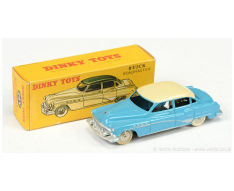 French Dinky 24v Buick Roadmaster - mid-blue body, cream roof, silver trim, chrome convex hubs with white smooth tyres - Exce