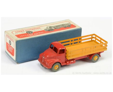 Dinky 531 Leyland Comet Lorry - red cab &amp; chassis, yellow stake back &amp; ridged hubs with grey treaded tyres, silver tr