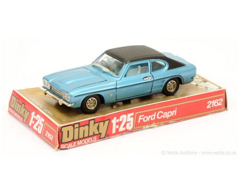 Dinky 2162 Ford Capri (1/25th scale) - metallic blue, black roof, pale blue interior, chrome trim - Near Mint with a Fair car