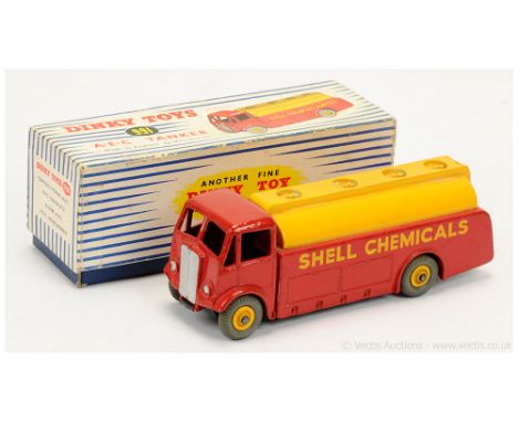 Dinky 991 AEC Monarch Thompson Tanker - red body with "Shell Chemicals" - yellow tanker and Supertoy hubs with grey treaded t