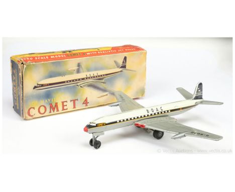 Welsotoys (UK) tinplate "De Havilland Comet 4" friction drive Airliner in white/dark blue BOAC livery, of tinplate constructi