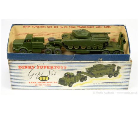 Dinky Military 698 Gift Set - Tank Transporter with Tank comprising; Mighty Antar Low Loader - military green including Super