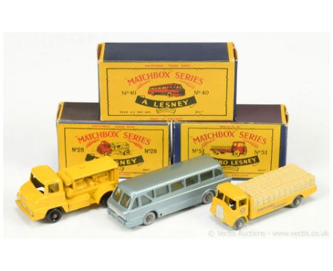 Matchbox Regular Wheels a boxed group (1) 28b Ford Thames Trader Compressor Truck - yellow body, silver trim, black base, bla