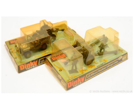 Dinky Military Pair (1) 609 US Army 105mm Howitzer with Gun Crew - military green with black rubber treaded tyres, shells tap