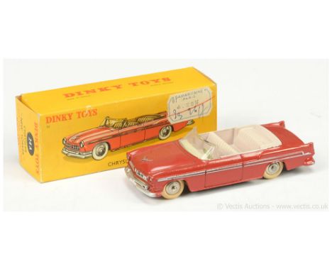 French Dinky 24a Chrysler "New Yorker" - red, off white interior and tonneau, silver trim, chrome convex hubs with white smoo