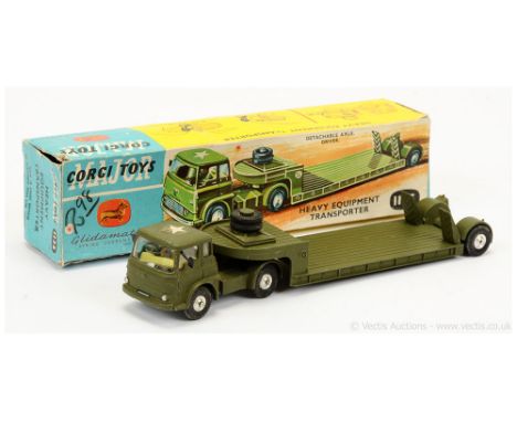 Corgi 1135 Heavy Equipment Transporter - Bedford Tractor Unit Carrimore Trailer - military green, yellow plastic interior wit