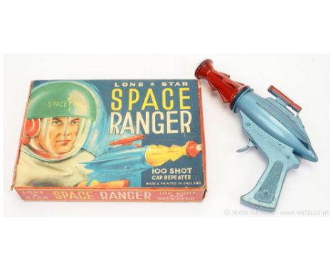 Lone Star (UK) Space Ranger diecast Space Gun with "100 shot cap repeater" - blue with red fittings, working trigger and open