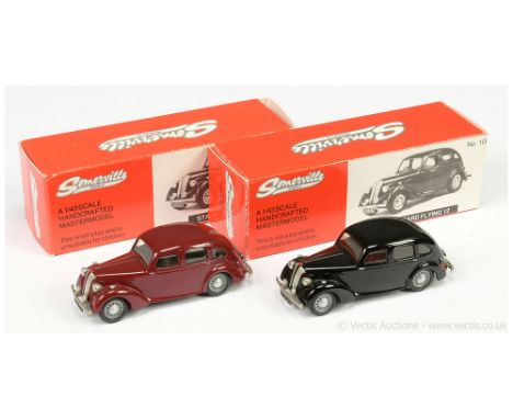 Somerville Models 1/43 Scale Pair (1) 106 Standard Flying 12 - black, dark red interior, chrome trim, (2) similar but dark re