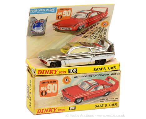 Dinky 108 "Joe 90" - "Sam's Car" - chrome plated finish, red engine cover, yellow interior, cast hubs, a few light marks to b
