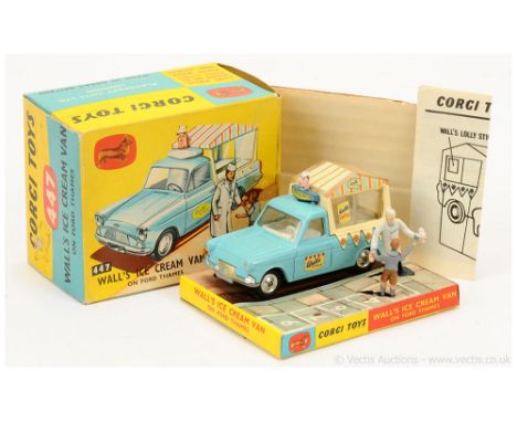 Corgi 447 Ford Thames "Walls" Ice Cream Van - sky blue &amp; cream body, white interior, chrome spun hubs - minor marks to de