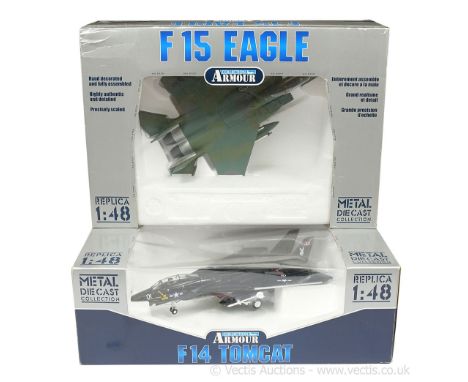 Franklin Mint Armour Collection 1/48th Scale Pair; (1) 98041 F14 Tom Cat US Navy "Black Bunny"; (2) 98070 F15 E-Strike Eagle 