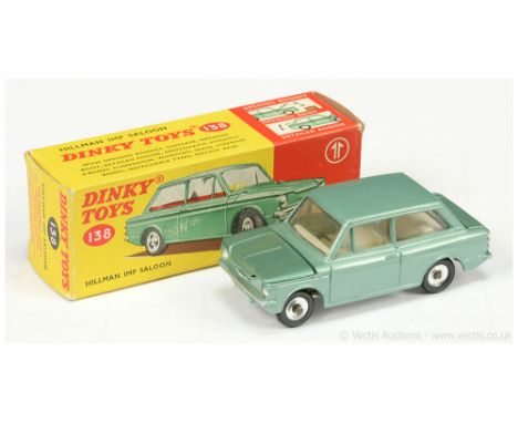 Dinky 138 Hillman Imp Saloon - metallic light green, off white interior, silver trim, chrome spun hubs - missing luggage case