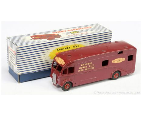 Dinky 981 Horse Box - maroon, red Supertoy hubs with treaded tyres, silver trim "British Railways Express Horse Box Hire Serv