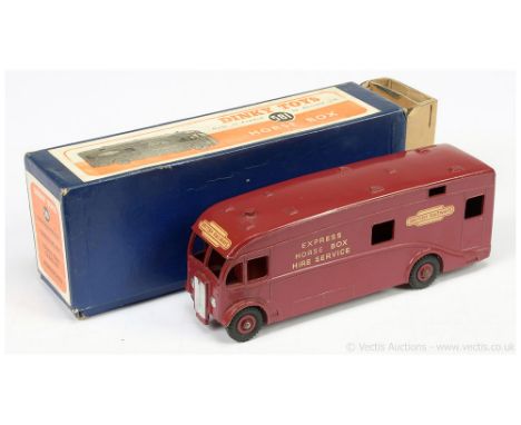 Dinky 581 Horse Box - maroon including Supertoy hubs with black treaded tyres "British Railways Express Horse Box Hire Servic