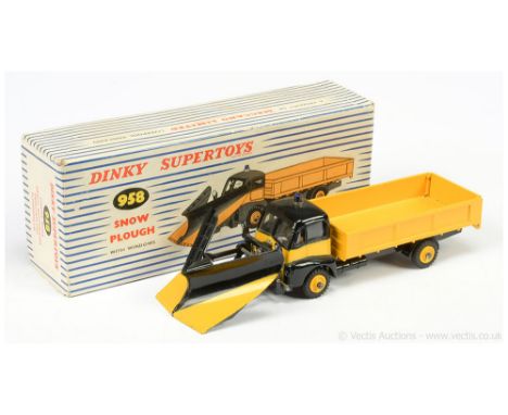 Dinky 958 Guy Warrior Snow Plough - black/yellow, yellow Supertoy hubs with black treaded tyres, minor chips to blade edges &