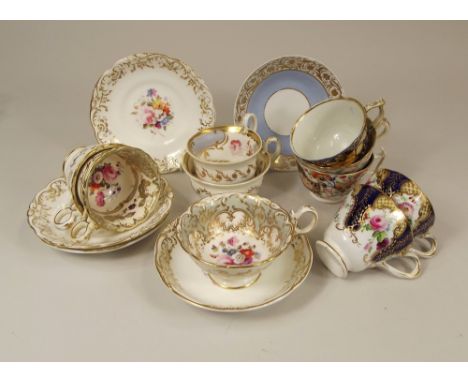 ENGLISH CERAMICS. A small collection of 19th century English teaware &amp; two Derby cup &amp; saucers.