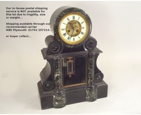 VICTORIAN CLOCK.A large architectural, Victorian slate & marble mantle clock with mercury filled regulator pendulum. Height 4