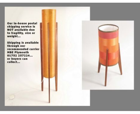 FLOOR LAMP ETC. A 1960's teak floor lamp, with fibreglass shade, height 104cm. &amp; a similar table lamp with fabric shade, 