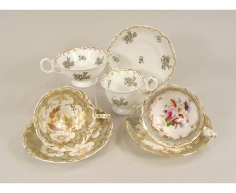 COALPORT. A 19th century Coalport trio &amp; two Coalport cups &amp; saucers.
