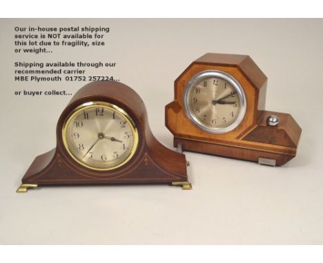 MANTLE CLOCKS. An Art Deco chromium mounted mantle clock &amp; an Edwardian style clock.