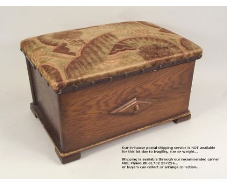 SLIPPER BOX. An Art Deco upholstered slipper box, with original fabric. 29x40x22cm.