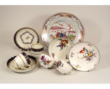 MEISSEN.A Meissen basket moulded, hand painted cup & saucer, English & continental cups & saucers etc.